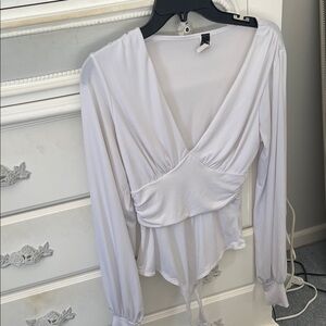 Windsor White Long Sleeve Wrap Blouse